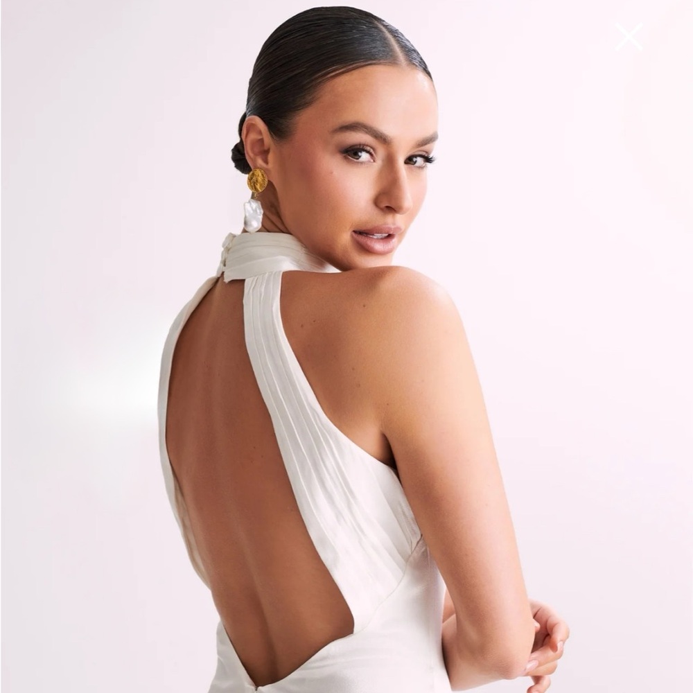 Meshki White drape back dress